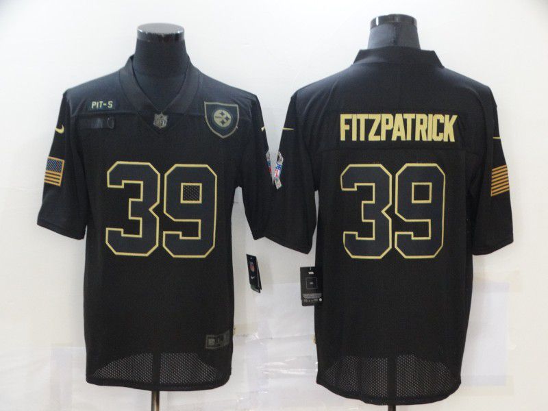 Men Pittsburgh Steelers 39 Fitzpatrick Black gold lettering 2020 Nike NFL Jersey